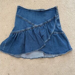 Mother Denim The Minx Ruffle Asymmetric Denim Mini Skirt size 27